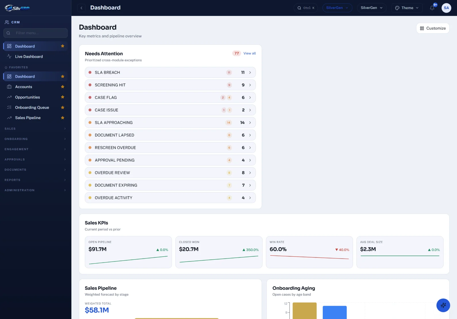 SilvERP CRM screen